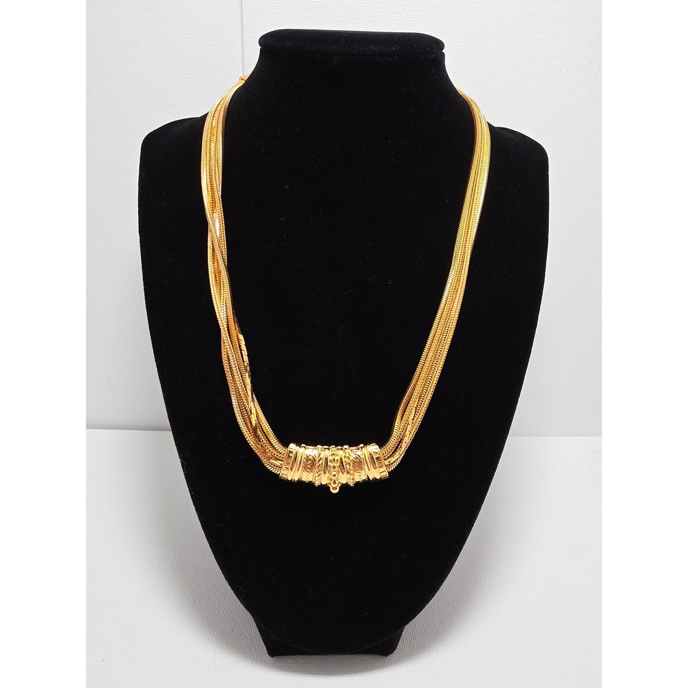 Vintage Monet Gold Tone Multi Strand Snake Herringbone Chain Necklace 18 Inch